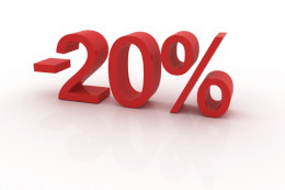 Rotes Rabattzeichen "-20%".