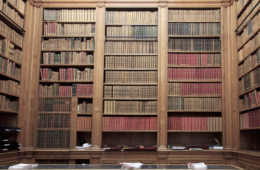 Großes Bücherregal mit vielen Büchern.