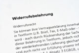 Ausschnitt einer Wiederrufsbelehrung zum Wiederrufsrecht. Widerruf/Verbraucherschutz