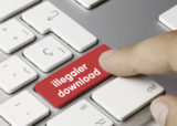Finger drück auf eine rote Taste auf einer Tastatur mit der Aufschrift "illegaler download".
