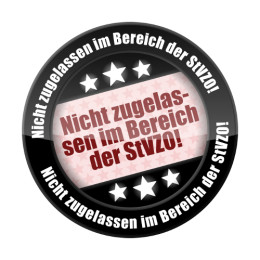 Schwarzes Siegel, in dem sich in der Mitte ein rosa-rotes Rechteck mit der Aufschrift "Nicht zugelassen im Bereich der StVZO" befindet.
