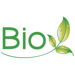 Bio-zeichen in grüner Farbe mit drei grünen Blättern auf weißem Hintergrund