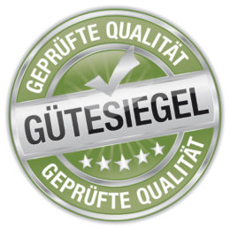 Schriftzug "Gütesiegel - geprüfte Qualität" auf grünem Hintergrund