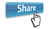 Eine weiße Hand zeigt auf einen blauen Button mit weißem Schriftzug „Share“