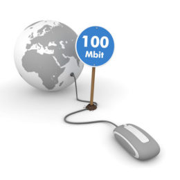 Graue Computer-Maus ist mit einer Weltkugel verbunden, am Kabel steht "100 Mbit"