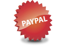 weißer Paypal-Schriftzug auf rotem Untergrund in Form eines gezackten Kreises