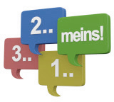 bunte Sprechblasen mit Beschriftung "3..2..1..meins" symbolisieren Ebay