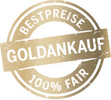 Goldenes Siegel auf dem in der Mitte "Goldankauf" steht, oben "Bestpreise" und unten "100% fair"