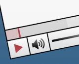 Zeitleiste eines Videos mit Wiedergabe-Knopf und Lautstärke-Regler