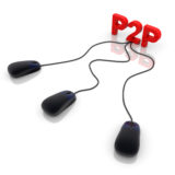 P2P in roter Schrift mit drei schwarzen Mäusen samt Kabel verbunden.
