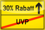 Schild mit durchgestrichener UVP und 30 % Rabatt