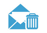 blaues E-Mail Löschungssymbol auf weißem Hintergrund