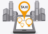 schematische Darstellung eines Tablets auf dem orangene Markierungen zu sehen sind, in der größten davon ssteht "Taxi", im Hintergrund sind schematisch ein paar Hochhäuser dargestellt
