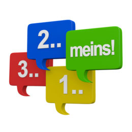 bunte Sprechblasen mit Beschriftung "3..2..1..meins" symbolisieren Ebay