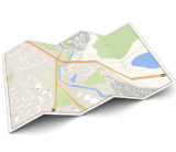 ein leicht gefalteter Stadtplan auf weißem Hintergrund, Landkarte