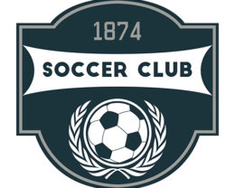 Beispielhaftes Logo eines Fußballclubs, blaues Emblem auf dem ein Fusball zu sehen ist, so wie die Jahreszahl "1874" und der Schriftzug "Soccer Club"