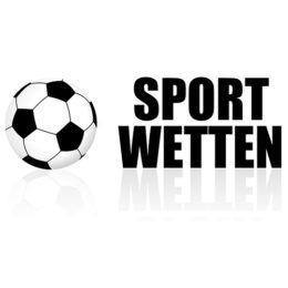 Schriftzug Sportwetten in schwarz auf weißem Grund. Links daneben ein Fußball
