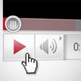 Zeitleiste eines Videos mit rotem Wiedergabeknopf und grauem Lautstärkeknopf