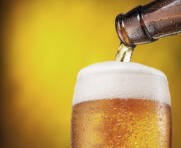 Bier wird aus Flasche in ein Bierglas geschenkt