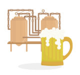 Grafik stellt Bierglas und den Brauvorgang in einer Brauerei dar