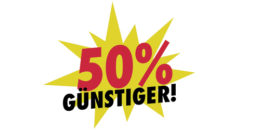 Aufkleber 50 Prozent günstiger