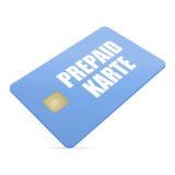 Blaue Prepaid-Karte vor einem weißen Hintergrund.