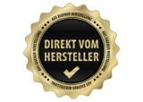 gold-schwarzes Siegel mit der Aufschrift "Direkt vom Hersteller - Aus eigener Herstellung"