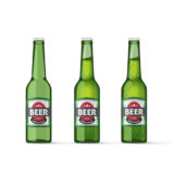 drei grüne Bierflaschen auf weißem Hintergrund