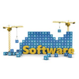 Software mit zwei Kränen im Hintergrund