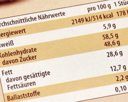 Nährwerttabelle gelb weiß