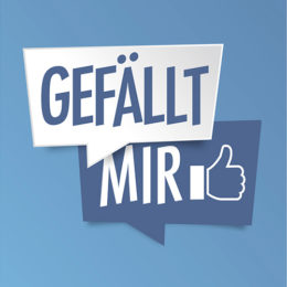 Facebook "Gefällt-Mir"-Button in den Farben weiß und dunkelblau auf blauem Hintergrund