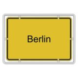 Ortsschild Berlin vor weißem Hintergrund