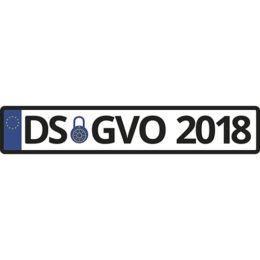 fiktives PKW-Nummernschild mit dem Aufdruck DS GVO 2018, Datenschutz Grundverordnung