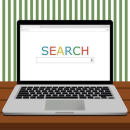 fiktiver Laptop, auf dem die Google-Startseite angezeigt wird