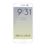 weißes Smartphone mit Uhzzeit-Anzeige und "slide to unlock"