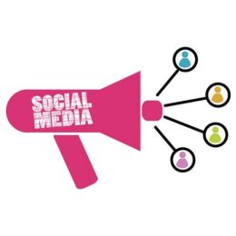 Illustration eines pinken Megafons mit der Aufschrift "Social Media"