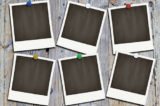 Sechs Polaroids an einer Holzwand