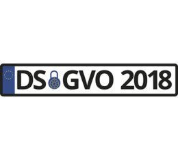 Datenschutzverordnung, EU-Kennzeichen mit der Beschriftung "DS - GVO 2018"