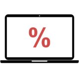 Illustration eines Laptops, auf dessen Bildschirm ein rotes Prozente-Zeichen abgebildet ist.