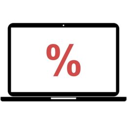 Illustration eines Laptops, auf dessen Bildschirm ein rotes Prozente-Zeichen abgebildet ist.