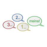 eBay, bunt umrandete Sprechblasen mit Beschriftung "3..2..1..meins"