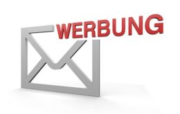 Briefumschlag-Symbol in grau mit dem Schriftzug "Werbung" in rot