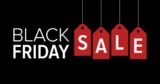 Black Friday SALE, rote Preisschilder vor schwarzem Hintergrund