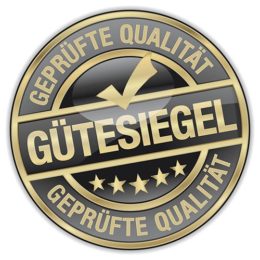 rundes Gütesiegel mit der Aufschrift "geprüfte Qualität" und 5 Sternen