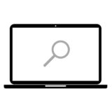 Laptop-Symbol, auf dessen Bildschirm eine Lupe abgebildet ist