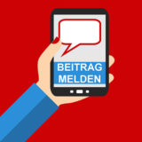 roter Hintergrund mit Handy wo ein Beitrag gemeldet wird