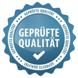 blauer Orden mit Schriftzug "geprüfte Qualität"