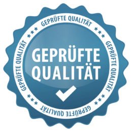 blauer Orden mit Schriftzug "geprüfte Qualität"