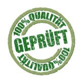 Siegel mit der Aufschrift "Geprüft - 100% Qualität"