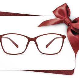 Eine Karte mit roter Brille und Schleife